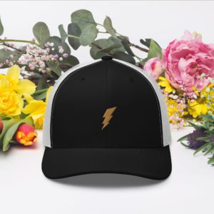 Thinking Cap, Black/White/Flamingo (Snap-Back Standard Mesh Hat)